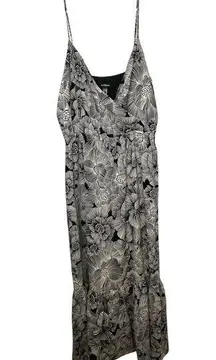 Express Satin Wrap Top Floral Black and White Maxi Dress NWOT