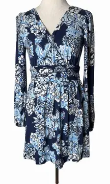 Lilly Pulitzer Romper Womens Medium Navy Riza Long Sleeve Bouquet All Day