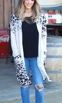 Ticked Teal Tan Cheetah Print Lightweight Open Cardigan Duster