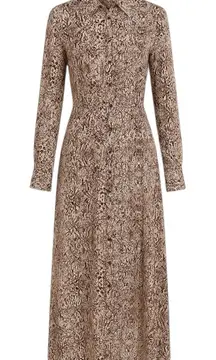 Marie Oliver - 100% Silk Snakeskin Print Shirt Midi Dress Brown Cream Sz 10