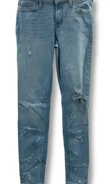 Old Navy Rockstar Super‎ Skinny Mid Rise Distressed Paint Splatter Jeans Sz 0