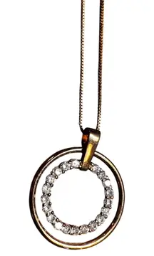 FAS Double Circle Pendant Necklace Cubic Zirconia‎ 925 Sterling Silver Gold Tone