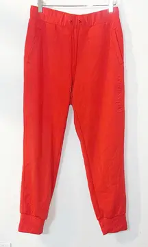 Catharine malandrino spell out orange red jogger drawstring sweatpants flawed