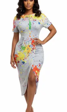 NEW Sexy Paint Splattered Midi Dress