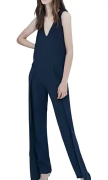 Sachin + Babi Navy Open Leg Slit Deep V-neck Sleeveless Jumpsuit