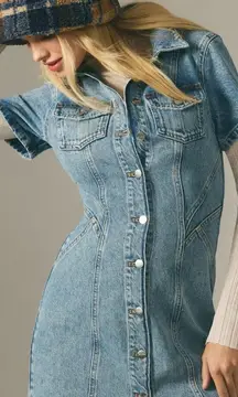 PILCRO Short-Sleeve Denim Button-Front Mini Dress Women's Size 2 Anthropologie