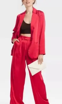 a new day Women's Vibrant Red Satin Wide Leg Pantsuit size medium / 4