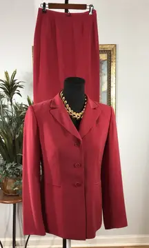 Kasper Women 2 Pc Skirt Jacket 4P Red Long Sleeve Clueless Preppy Office Siren