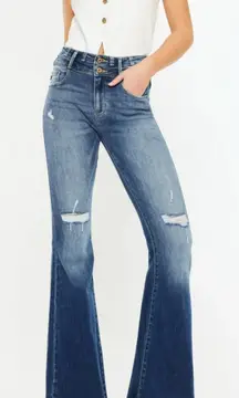 Women’s KanCan Chloe High Rise Distressed Raw Hem Super Flare Jeans Size 5/26