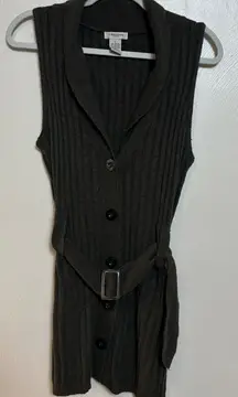 Vertigo Paris Women's Sweater Vest Belted Button Down Angora‎ Green Size Large