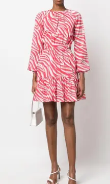 NWT  Zebra Print Cotton Lawn Cutout Pink Long Sleeve Mini Dress