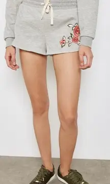 NWT  Floral Embroidered Gray Lounge Shorts