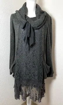 Anthropologie Ryu Sweater Dress Medium Grey Lace‎ Knit size Medium