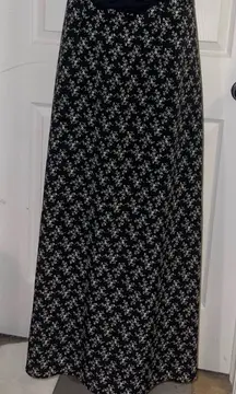 Vintage Studio black and white micro floral print a-line maxi skirt Y2K size L