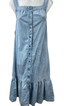 Nobody's Child Sleeveless Square Neck Button Down Midi Denim Tank Dress Size 6