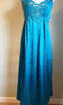 Heather Nicole Teal Blue Lace Maxi Nightgown Dress S vintage whimsi Y2K boho