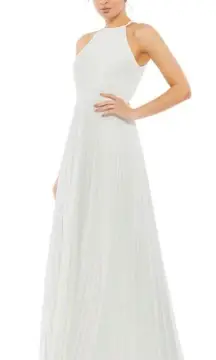 NEW Ieena For  Pleated Halter Neck Flowy Gown In White