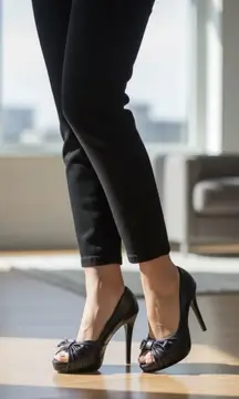 Charlotte Russe Black Peep Toe Platform Stiletto Pleated Bow Pumps