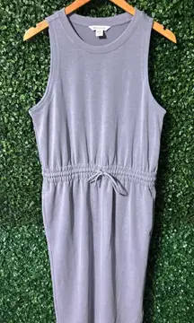 Athleta Womens Seasoft Tank Midi Dress Size Medium Steel Blue Stretch Drawstring