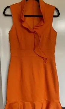 Karen‎ Millen Orange Ruffle Neckline Dress EUC Size 6