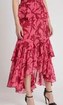 MISA Los Angeles Kalani Skirt Graphic Floral Pink Red Midi Skirt Small