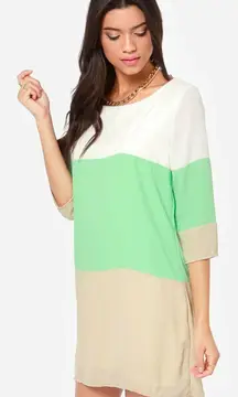 LULUS Citrus Grove Beige and Mint Shift Dress Size S