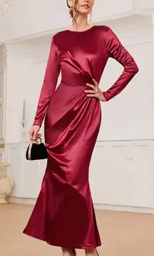 SHEIN Split Fishtail Hem Satin Wine Red Long Sleeve slit mermaid colorful
