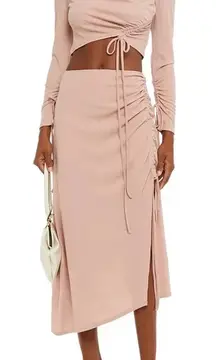 Nicholas Alice Ruched Stretch-Crepe Midi Skirt‎ Oat Pink Size 4