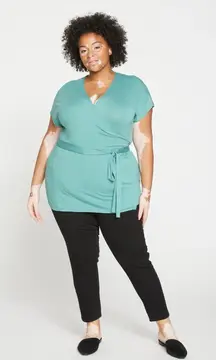 Univesal Standard Wrap Top Mint Green Stretch Work Office Womens XL US 26-28