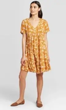 Knox Rose  mustard yellow and white floral print dress size small