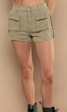 POL Womens Clothing Pocket Shorts Cotton Size Large‎ Olive Green Minimalist