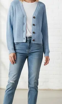 Style & Co‎ Blue Chunky Knit Button Cardigan Sweater Women's Small 100% Cotton