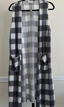 Women’s Small Long Vest Duster Kimono Fall Winter Cozy Casual Plaid Oversized