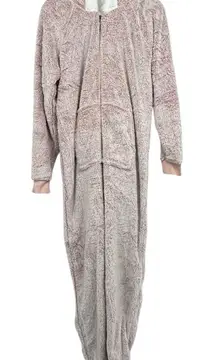 The Big Softy Women’s Hooded Zip-Up Fleece Lounger Blanket Jumpsuit Size L Pink