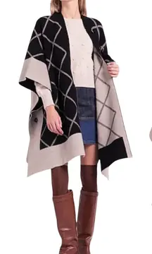 Barbour Modern Heritage Reversible Knit Cape Wrap Poncho OS Geometric  F278