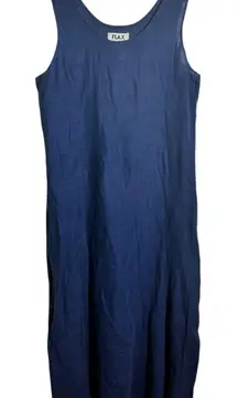 Flax Dress Women M Blue 100% Linen Lagenlook Coastal Grandma Minimal Modest