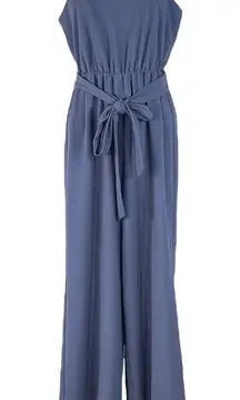 Bar III X-Large Jumpsuit Spaghetti Strap V-Neck Elastic Waist Wide-Leg Blue New