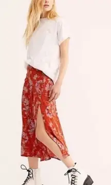 Free People retro love floral button down midi skirt