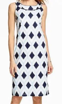 Talbots Blue White Diamond Jubilee Sleeveless Linen Dress Size 12