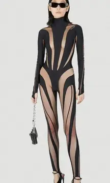 MUGLER Black Cut Out Illusion Jumpsuit 40