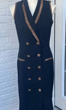 VINTAGE Julian Taylor Black Cheetah Print Midi Dress 90'S Office Baddie Size 8