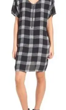 Madewell  Womens Buffalo Check Dress Short Sleeve 1/4 Zip Black White Size XS