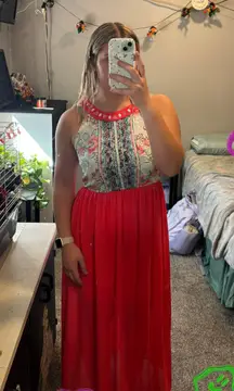 Red Floral Long Dress