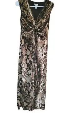 Chico's  Python Snake Print Dress Jersey Knit Maxi Brown Twisted Sz 05 Ladies 6