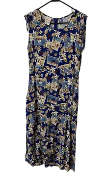 Disney Store Maxi Dress‎ Size M Mickey Minnie Blue Tiki Beach Tropical Hawaiian