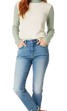 Madewell Womens Blouse Sz XS Turtleneck Green Ribbed Mock Neck Minimalist Preppy