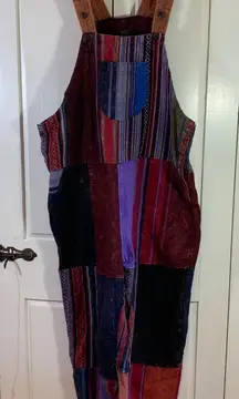 Rising International Nepal Patchwork Overalls Jumpsuit‎ Boho Hippie XL Colorful
