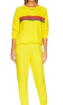 Aviator Nation 5 Stripe Sweatshirt & Sweatpants Lemon Yellow Womens Size XS