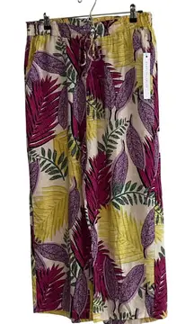Jane + Delancey Womens Tropical Print Elastic Waist Wide Leg Pants Size L resort
