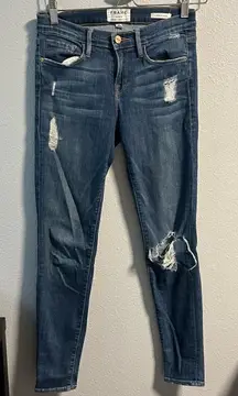 FRAME Le Skinny de Jeanne Distressed Medium Wash Jean